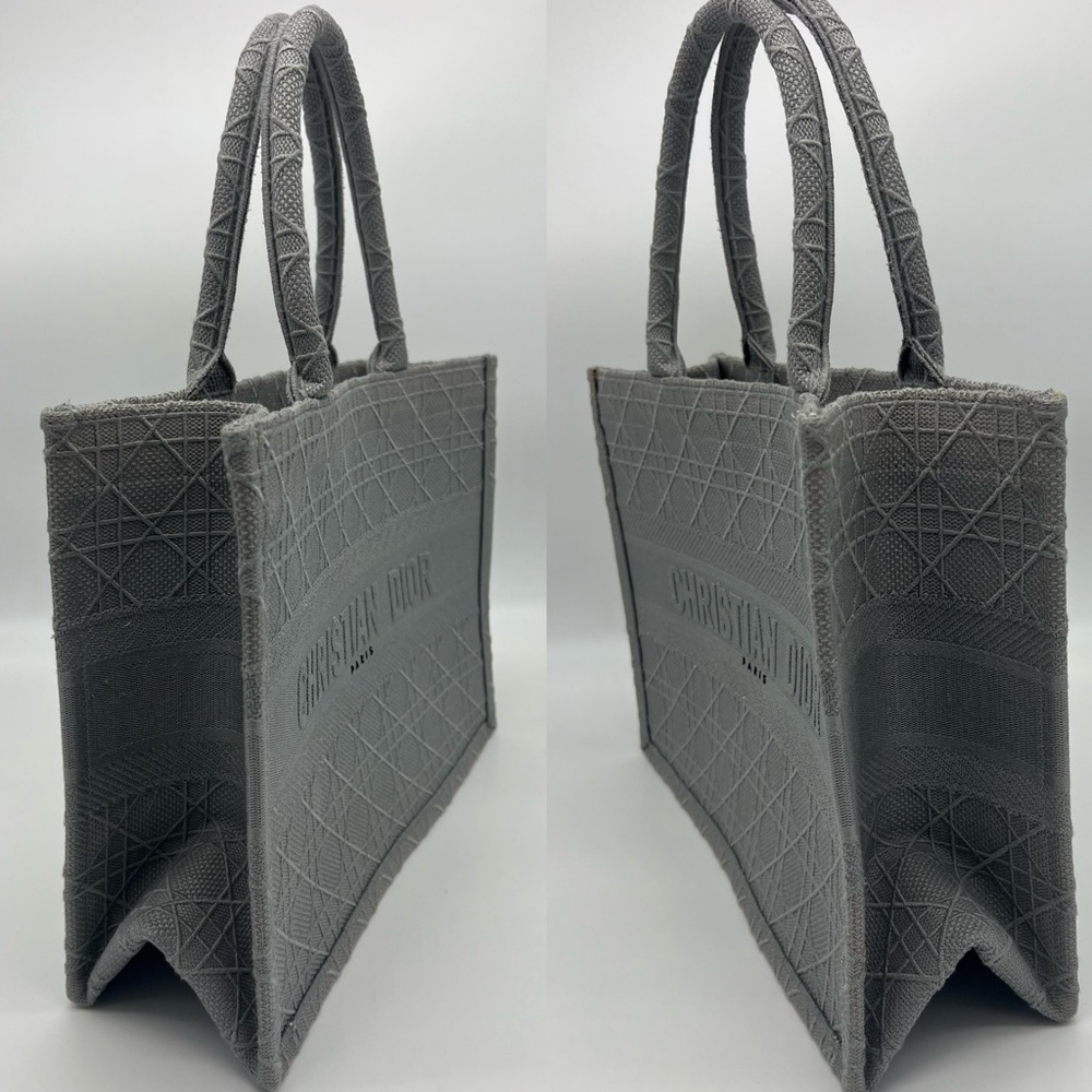 Authentic NEW Christian Dior Embroidered Cannage canvas grey medium book tote - Picture 9 of 16